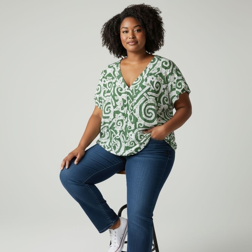 Haute Hippie Green & White Blouse (2X)